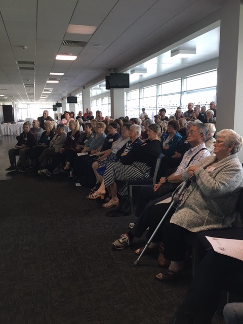 Crowd watching audio-visual show. 